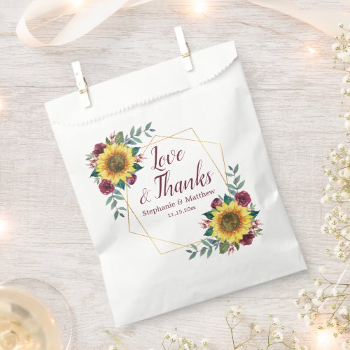 Love  Thanks Sunflower Burgundy Geometric Wedding Favor Bag