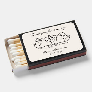 Love & Thanks Swan Heart Hand Drawn Wedding Favor Matchboxes