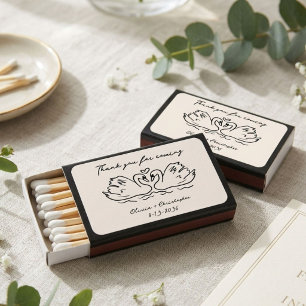 Love & Thanks Swan Heart Hand Drawn Wedding Favor Matchboxes