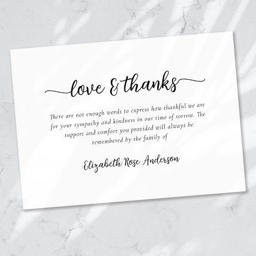 Love  Thanks Sympathy Funeral Thank You Card