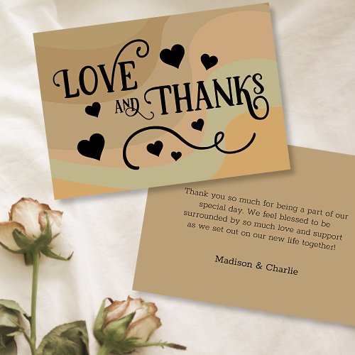 Love  Thanks Tan Retro Swirls  Hearts Wedding Thank You Card