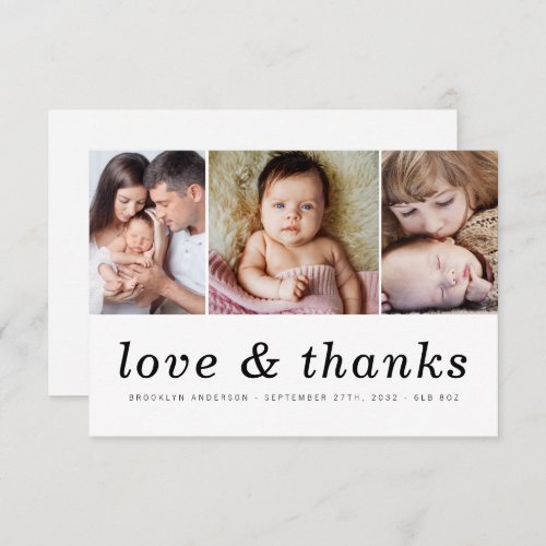 Love  Thanks  Three Photo New Baby Thank You Card