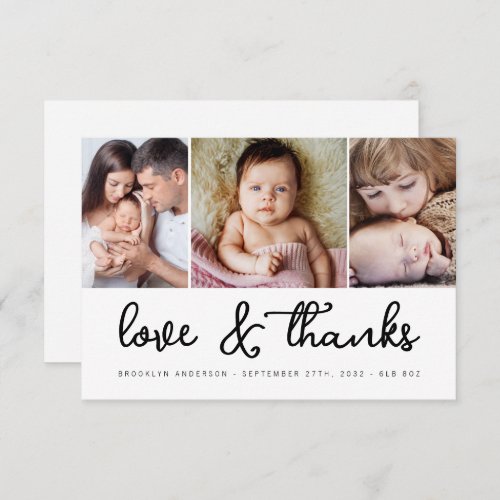 Love  Thanks  Three Photo New Baby Thank You Card