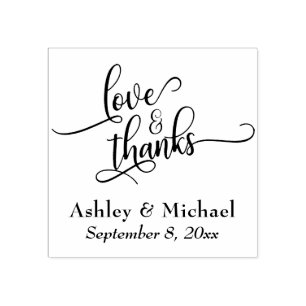 Love & Thanks Typography w/ Your Details Rubber Stamp