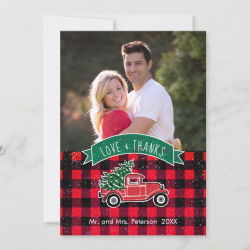 Love Thanks Vintage Truck  Red Buffalo Check Photo Holiday Card