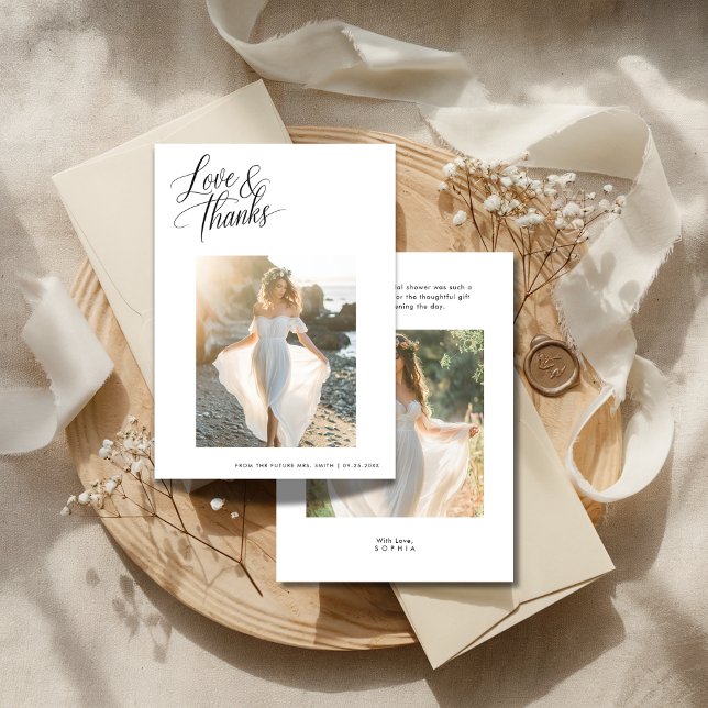 Love & Thanks Wedding Bridal Shower Beach Photo Thank You Card (Creator Uploaded)