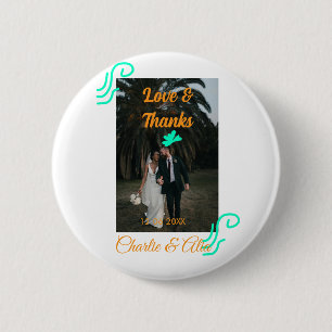 Love & thanks wedding couple photo modern add oran button