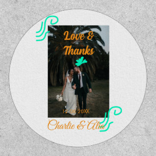 Love & thanks wedding couple photo modern add oran patch