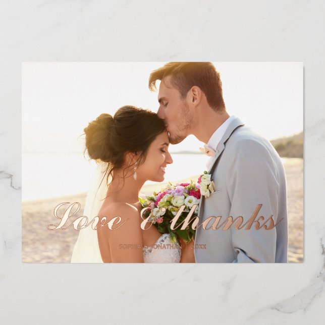 Love & thanks wedding foil thank you card (Front)