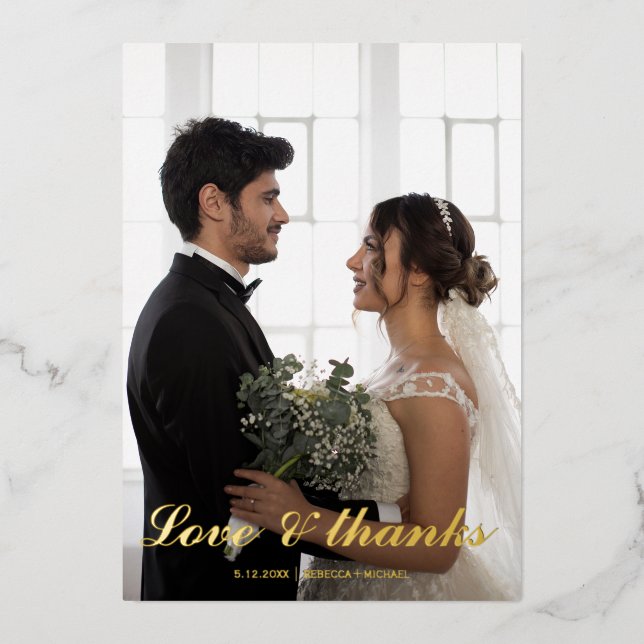 Love & thanks wedding foil thank you card. foil holiday card (Front)