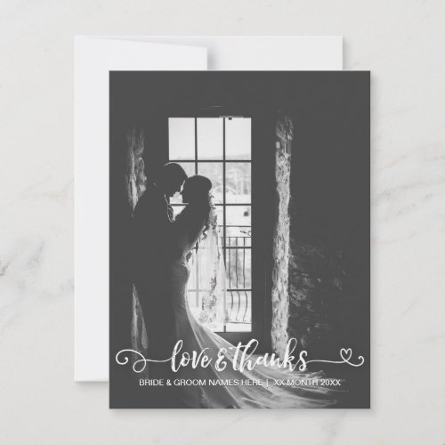 Love  Thanks Wedding Typography Black White Photo Thank You Card