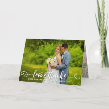 Love & Thanks Wedding Typography Pink Roses Photo Card by BCVintageLove at Zazzle
