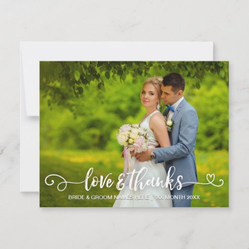 Love  Thanks Wedding Typography Pink Roses Photo Thank You Card