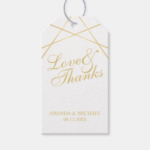 'Love & Thanks' White & Gold Elegant Wedding Favor Gift Tags