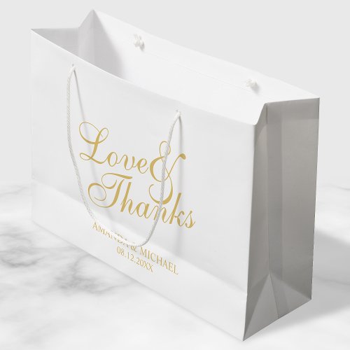 Love  Thanks White  Gold Elegant Wedding Favor Large Gift Bag