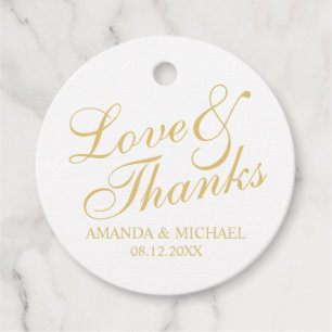 'Love & Thanks' White & Gold Elegant Wedding Favor Tags