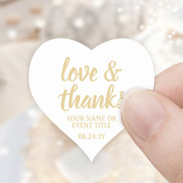 Love &amp; Thanks White &amp; Gold Simple Elegant Script Heart Sticker