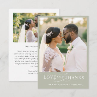 Love & Thanks white lettering wedding  Thank You Card