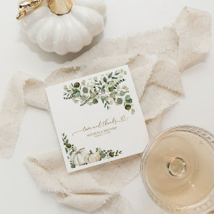 Love & Thanks White Pumpkin Greenery Fall Wedding Napkins