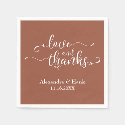 Love  Thanks White Script on Plain Terracotta Napkins