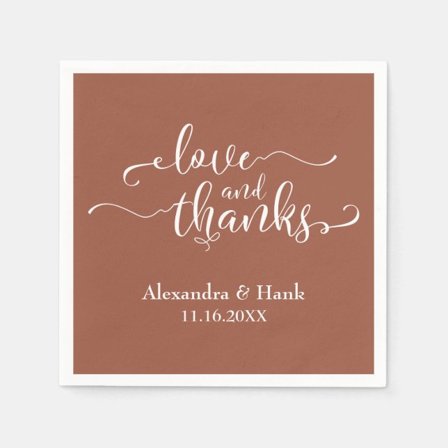 Love & Thanks White Script on Plain Terracotta Napkins (Front)
