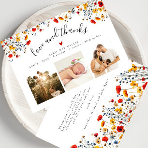 Love&Thanks Wildflower 3 Photo Baby Thank You Card