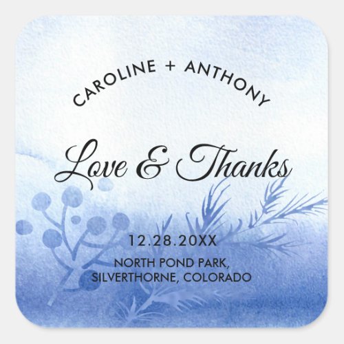 Love  Thanks Winter Branches Wedding Square Sticker