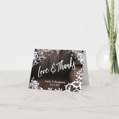 Love  Thanks Wooden Barrel Lace Lights Flowers Thank You Card