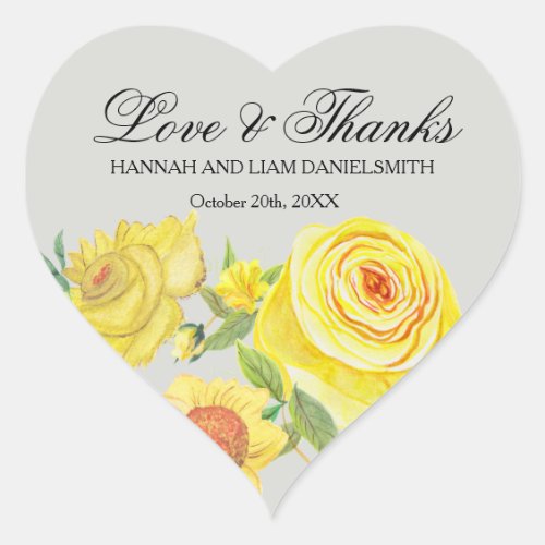 Love  Thanks Yellow Floral Wedding Favor Sticker