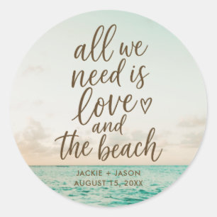 Love & the Beach Elegant Beach Wedding Favor Classic Round Sticker