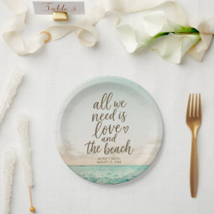 Love & the Beach Elegant Beach Wedding Paper Plates