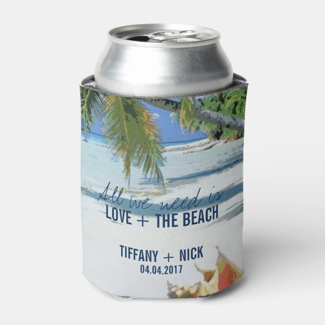 Love + The Beach Tropical Wedding Day Favors Can Cooler (Can Front)