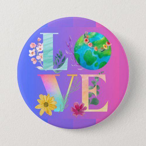 LOVE The Earth Day Watercolor Purple Button