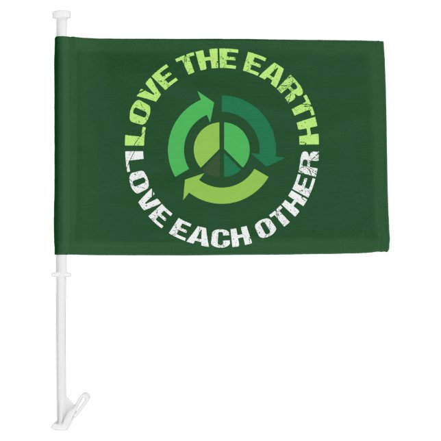 Love the Earth Environmental Awareness Green Car Flag (Front)