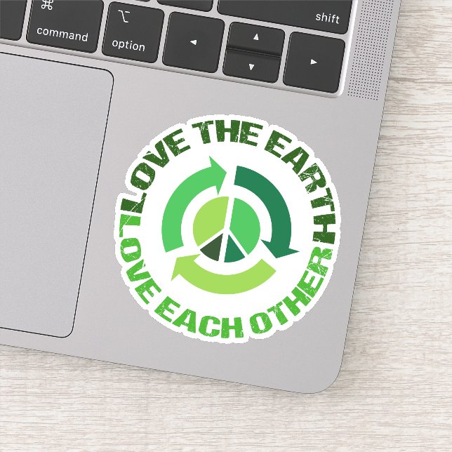 Love The Earth Green Environmental Activist Laptop Sticker (Detail)