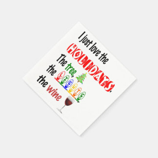 Love The Holidays, Tree, Lights and Wine Paper Napkins