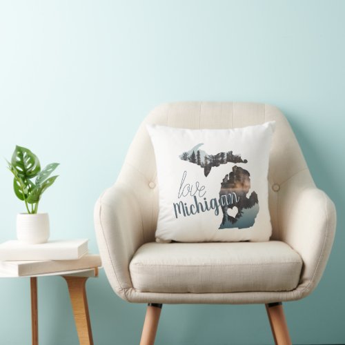Love The Home State Of Michigan Silhouette Throw Pillow