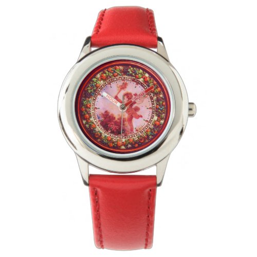 LOVE THE JESTERCUPID IN RED PINK FLORAL CROWN WATCH