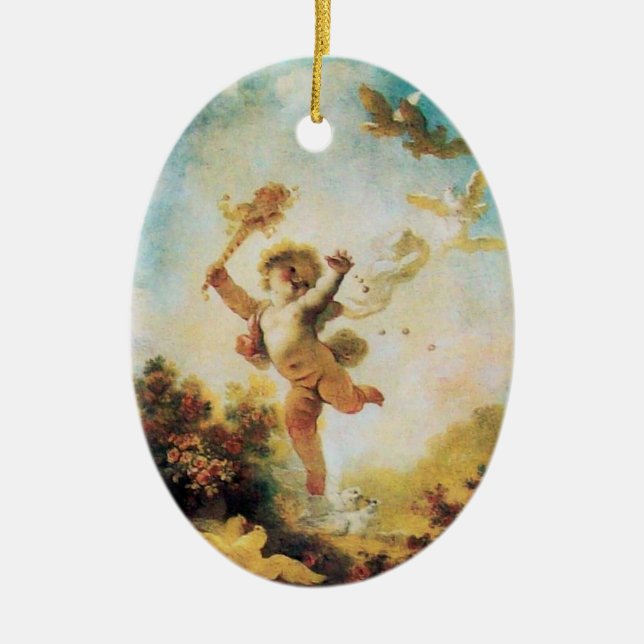 LOVE THE JESTER, CUPID MONOGRAM Orange Agatha Ceramic Ornament (Front)