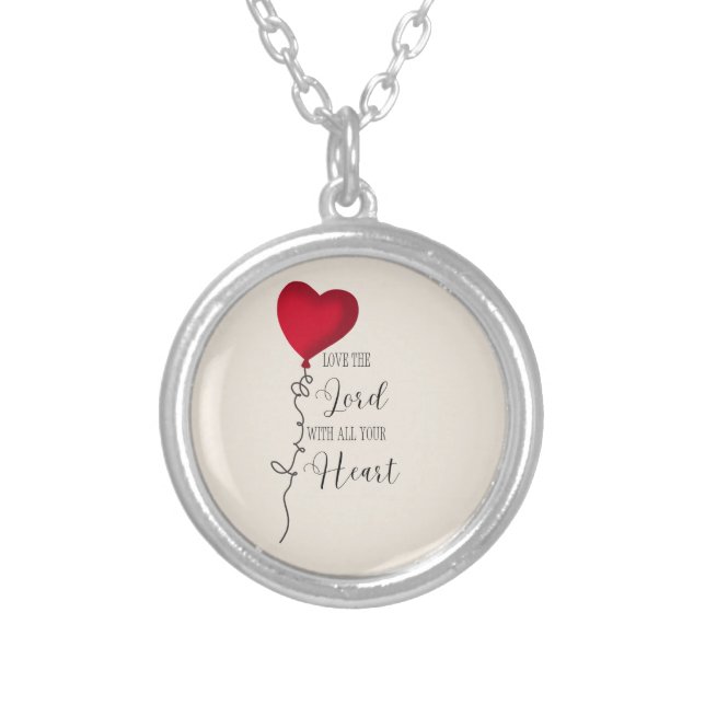 Love the Lord  & Heart Balloon Silver Plated Necklace (Front)
