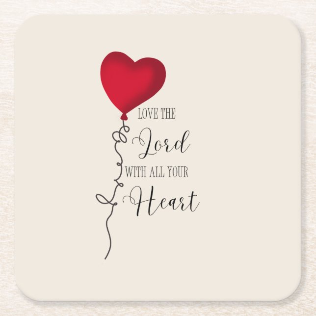 Love the Lord  & Heart Balloon Square Paper Coaster (Front)