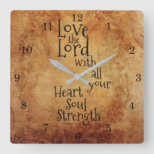 Love the Lord Scripture Matthew 22 Vintage Square Wall Clock