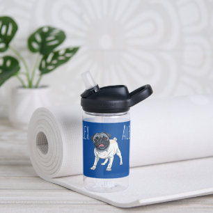 Love the Pug Blue Custom Name Water Bottle