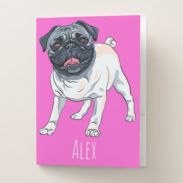 Love the Pug Hot Pink Custom Name Pocket Folder (Front)