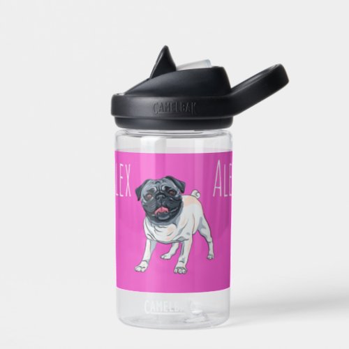 Love the Pug Hot Pink Custom Name Water Bottle