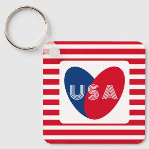 Love the USA Patriotic Red White Blue Fun Heart Ke Keychain