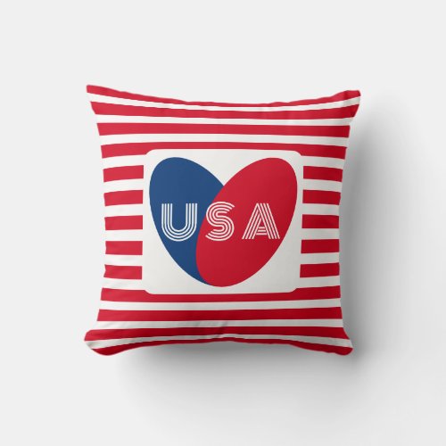 Love the USA Patriotic Red White Blue Fun Heart Throw Pillow