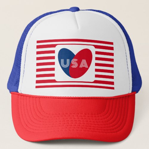 Love the USA Patriotic Red White Blue Fun Heart Trucker Hat