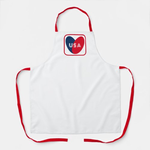 Love the USA Patriotic Red White Blue Simple Heart Apron