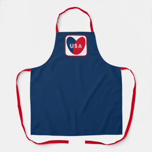 Love the USA Patriotic Red White Blue Simple Heart Apron